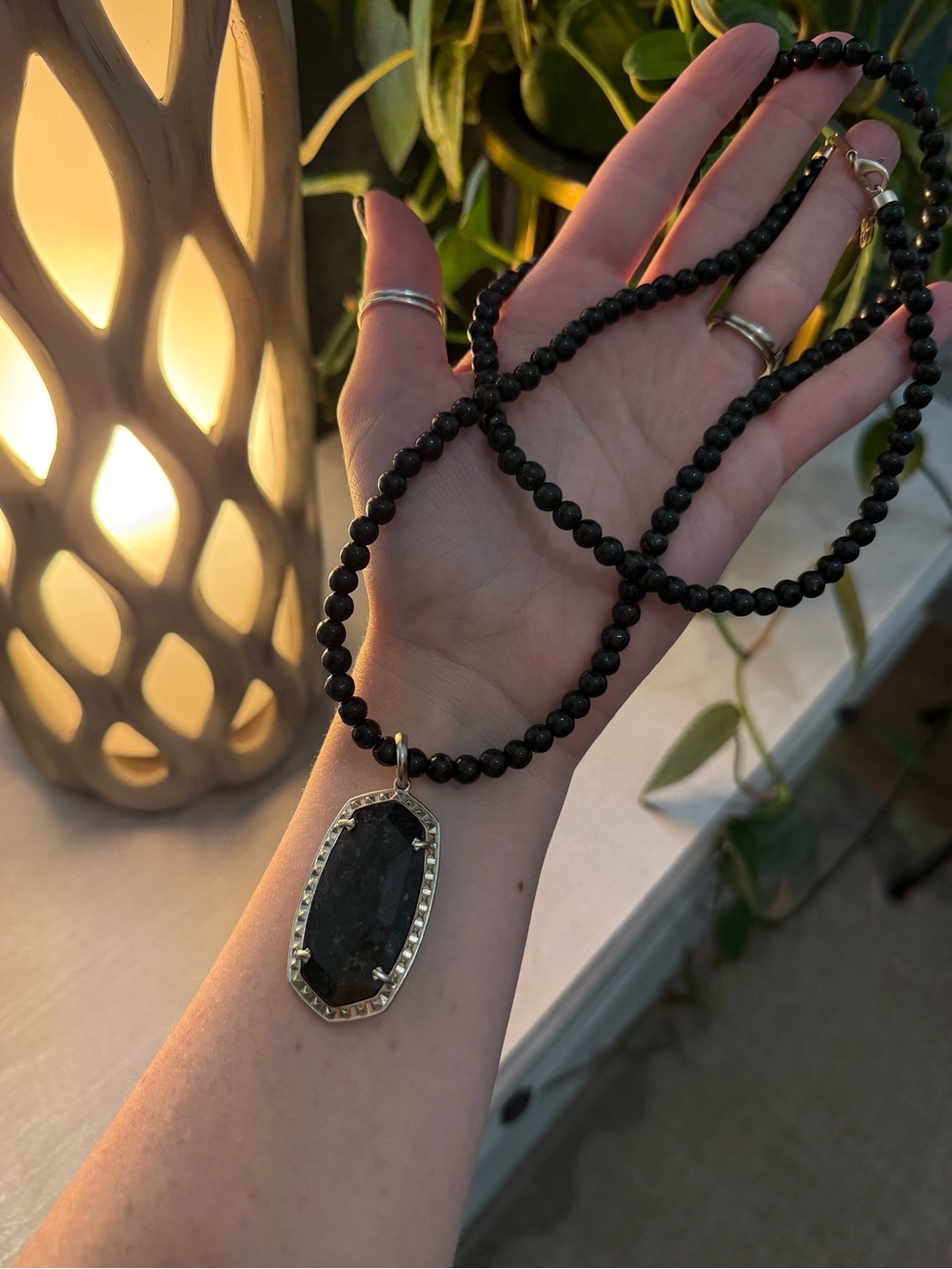Kendra Scott Marlowe Long Pendant Necklace Black Beaded Stone